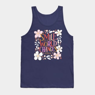 Smile and the world changes, buddha quote with florals Tank Top